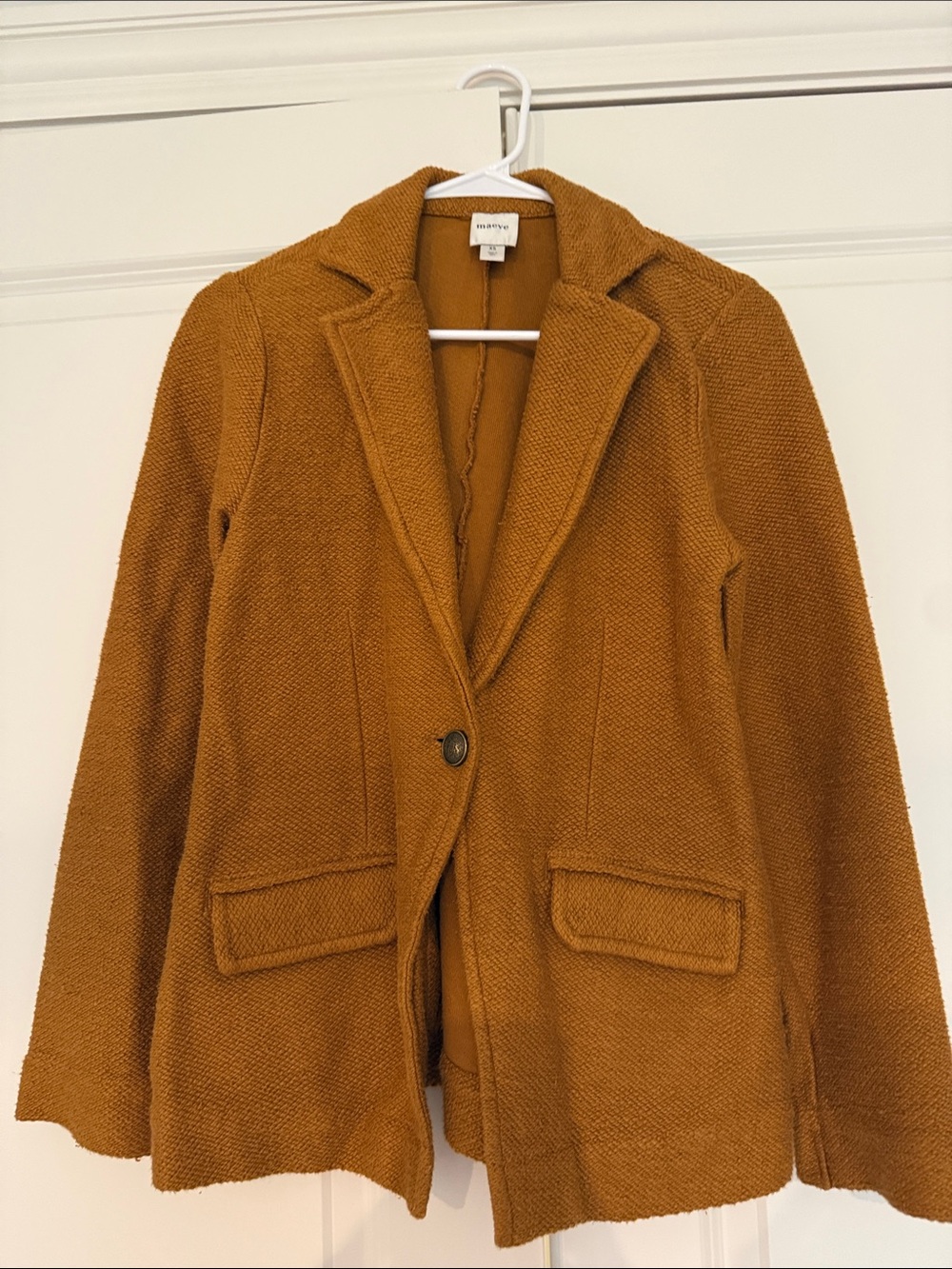 NWOT Maeve Textured Mustard Single-Button Knit Blazer